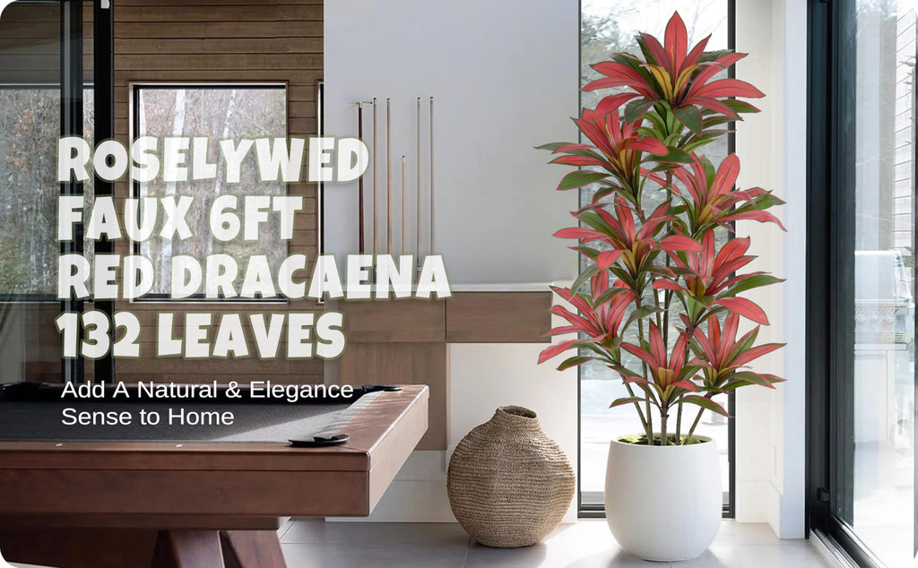 Artificial Red Dracaena Tree 6FT with 132 Leaves & White Planter