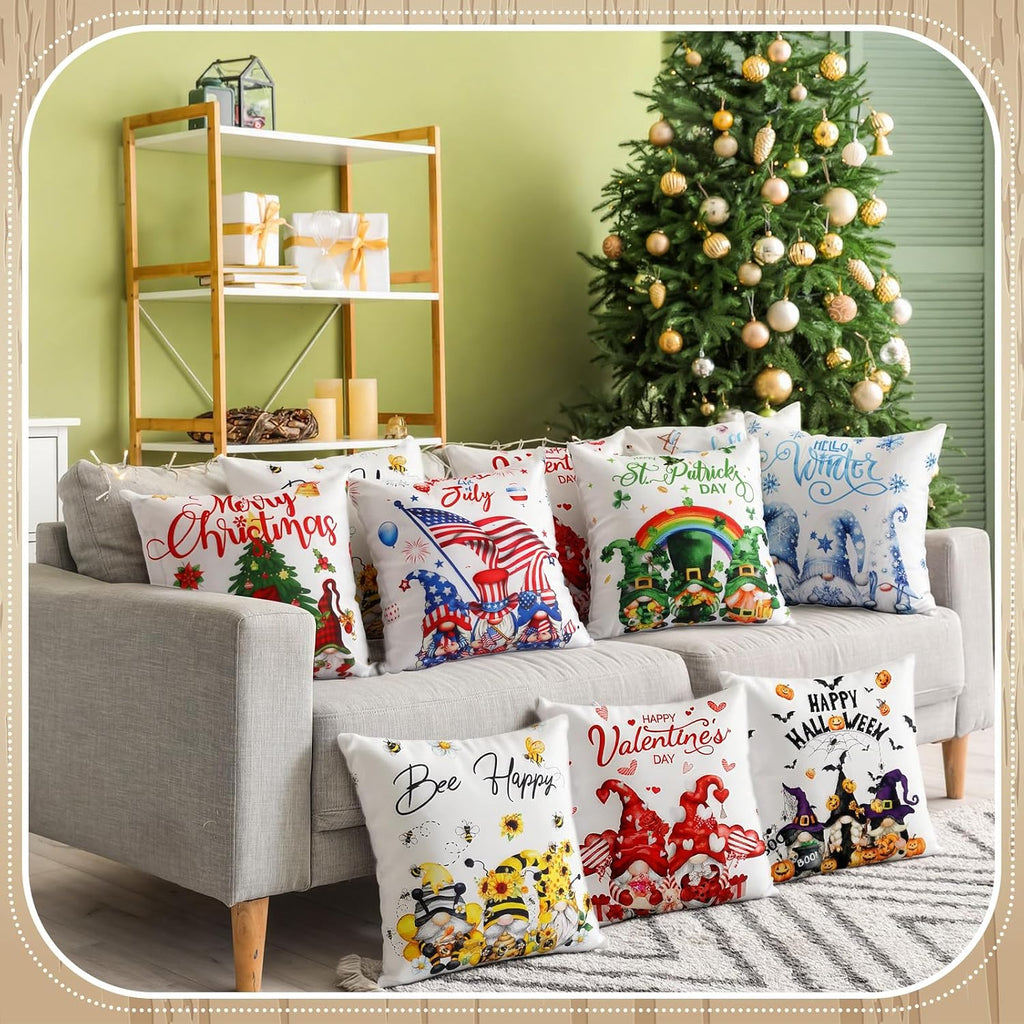 Seasonal Pillow Covers 18 x 18 Inch Holiday Pillow Covers Winter Valentines Spring Pillowcase Gnome Pillowcase - Set of 12