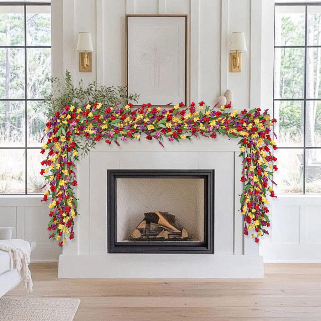 6ft Spring Summer Flower Garland, Artificial Floral Vine for Wall Backdrop Mantle Fireplace Stair Table Wedding Arch