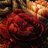King and Queen Comforter Set Black and Gold，King and Queen Bedding Set，Red Floral Quilt Set Queen，with 1 Comforter
