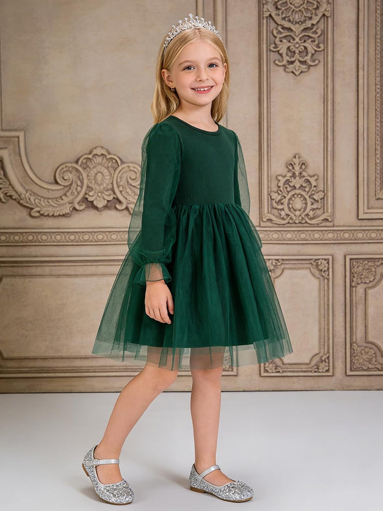 Toddler Christmas Dress Girls Sequin Tulle Puff Long Sleeves Tutu Dress Princess Birthday Party Clothes