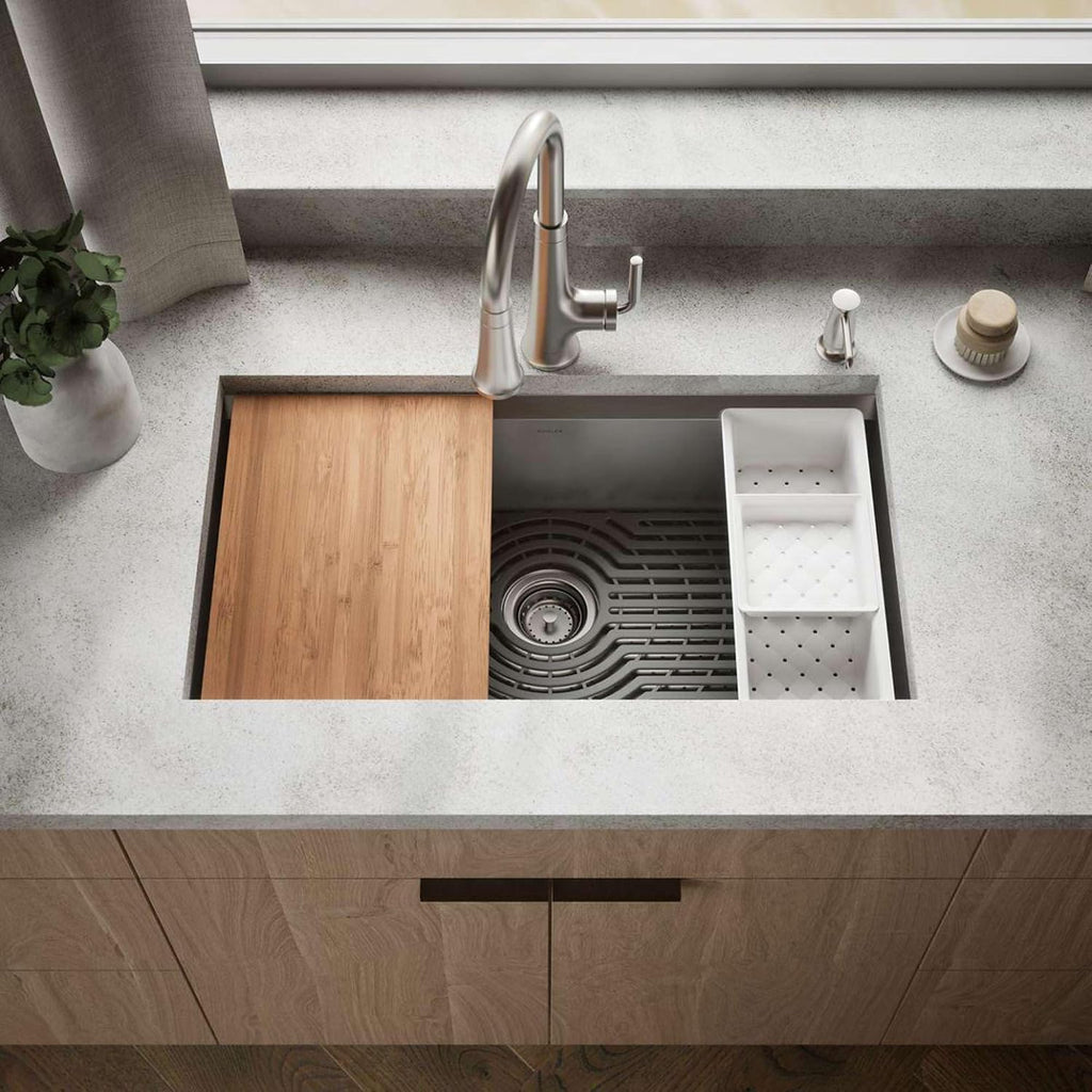 80084-2PC-NA TaskTM 33" Top-/Undermount Single-Bowl Workstation Sink, Includes Kitchen Sink Accessories, Stainless