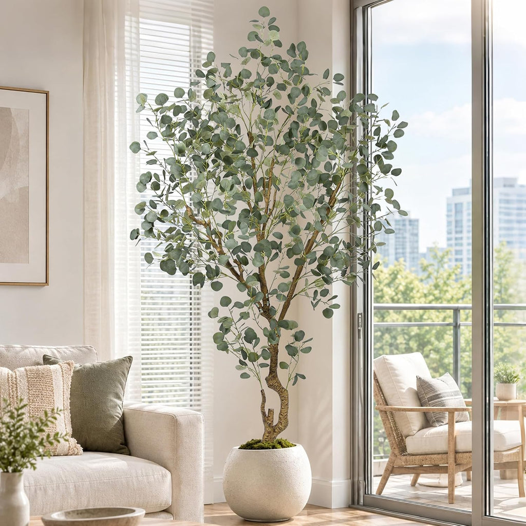 7FT Faux Eucalyptus Tree with Realistic Green Silver Dollar Leaves