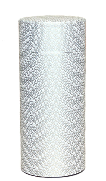 Washi Paper Tea Tin Canister: Long 26.8oz (760g) White Waves with Gold Outlines (#1), Japan