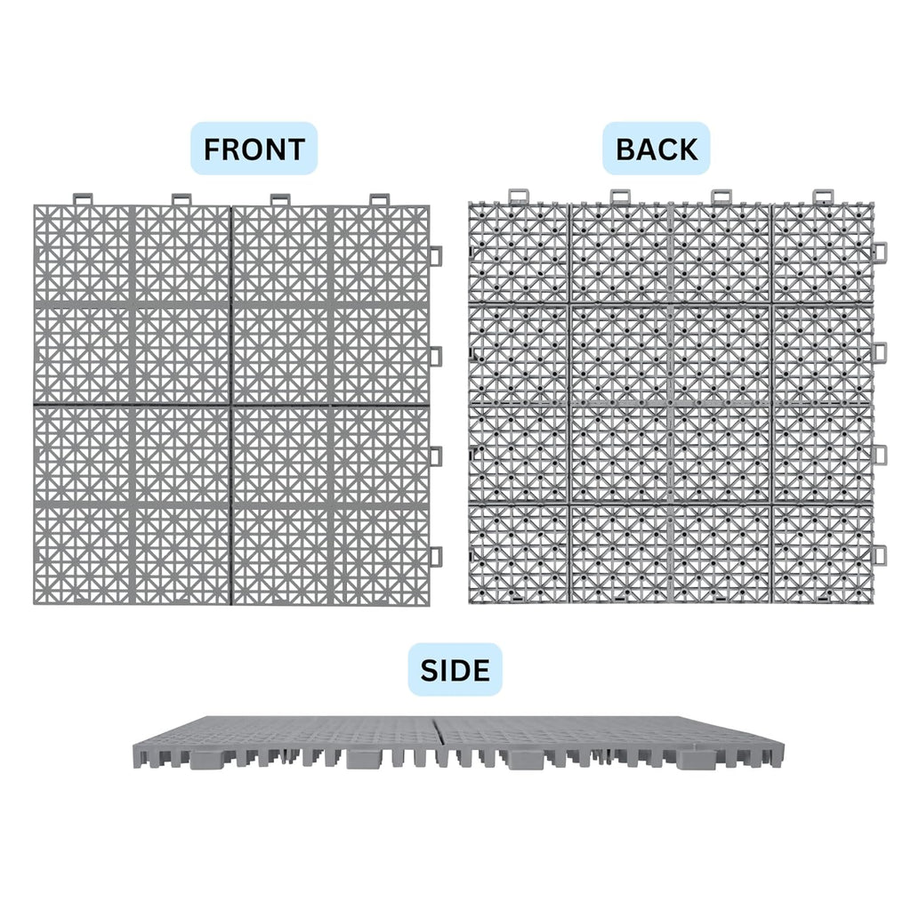 Interlocking 12 PCS Black Drainage Tiles 12 x 12 x 0.43 Inches, Outdoor Floor Tiles for Pool Shower Bathroom Deck Patio