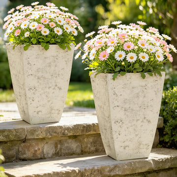 Autodaya Resin 19" Tall Planters Set of 2 Plant Pots, Country White Square