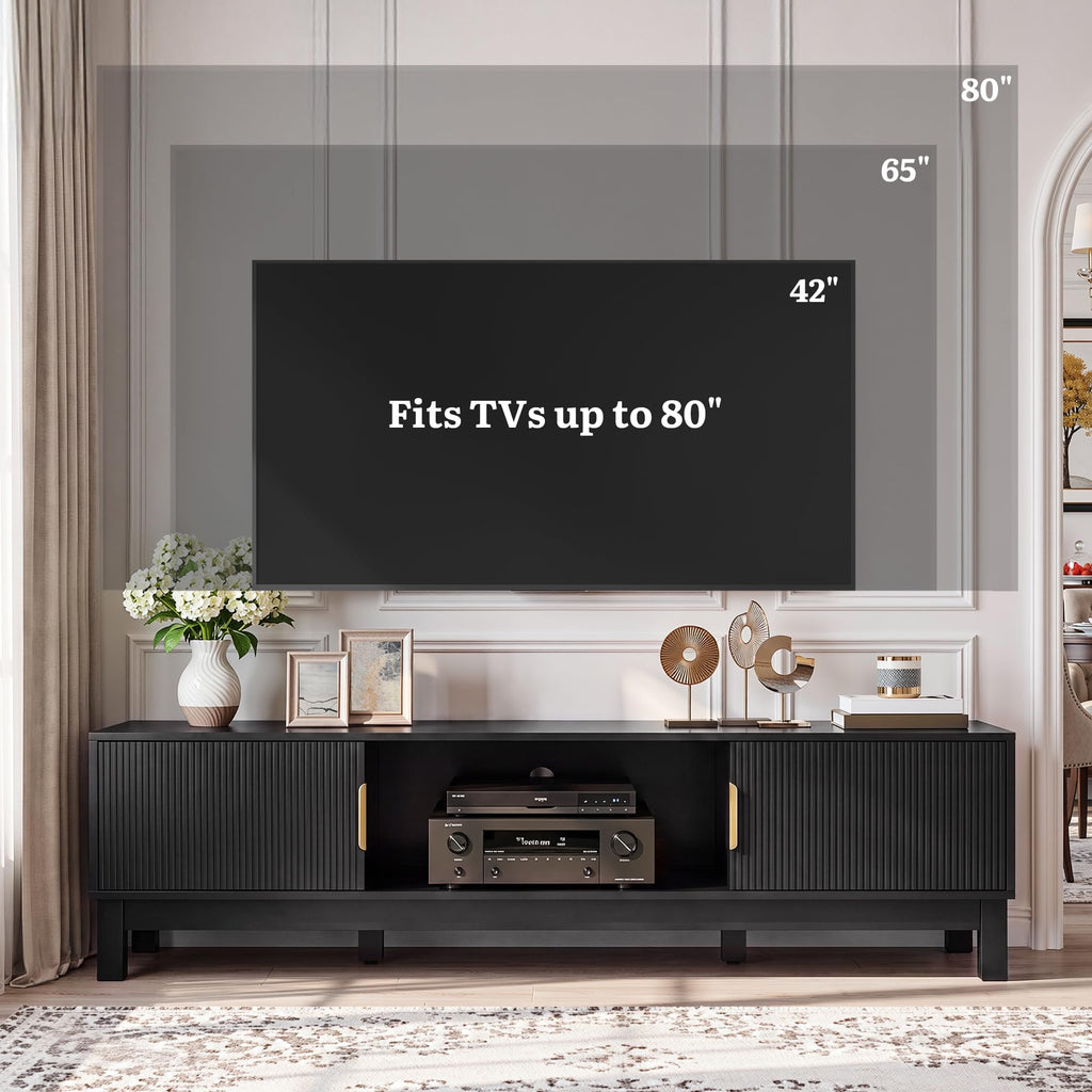 Mid-Century Modern Fluted TV Stand for TVs up to 75/80", Black