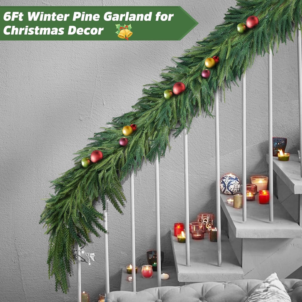 12FT Norfolk Pine Christmas Garland for Mantle Fireplace Table Stair
