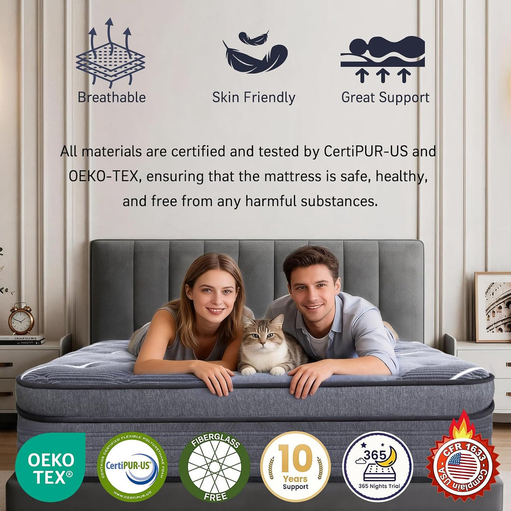 Full Mattress 12 Inch, Luxury Hotel-Level Cooling Hybrid Mattress in a Box | Upgraded Cooling Gel Memory Foam &