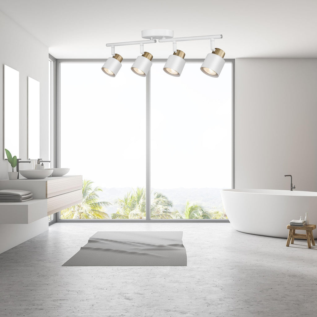 4 Light Track Lighting Kit, Matte White Brass Finish Adjustable with Modern Flush Mount Ceiling Spotlight