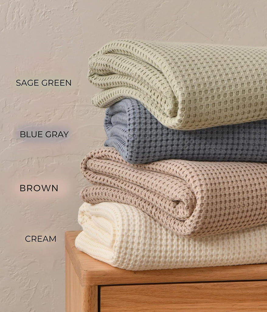 100% Bamboo Rayon Waffle Blanket Twin Size, 60x80 Inch, Blue Gray | Super Soft, Breathable, Lightweight Blanket for