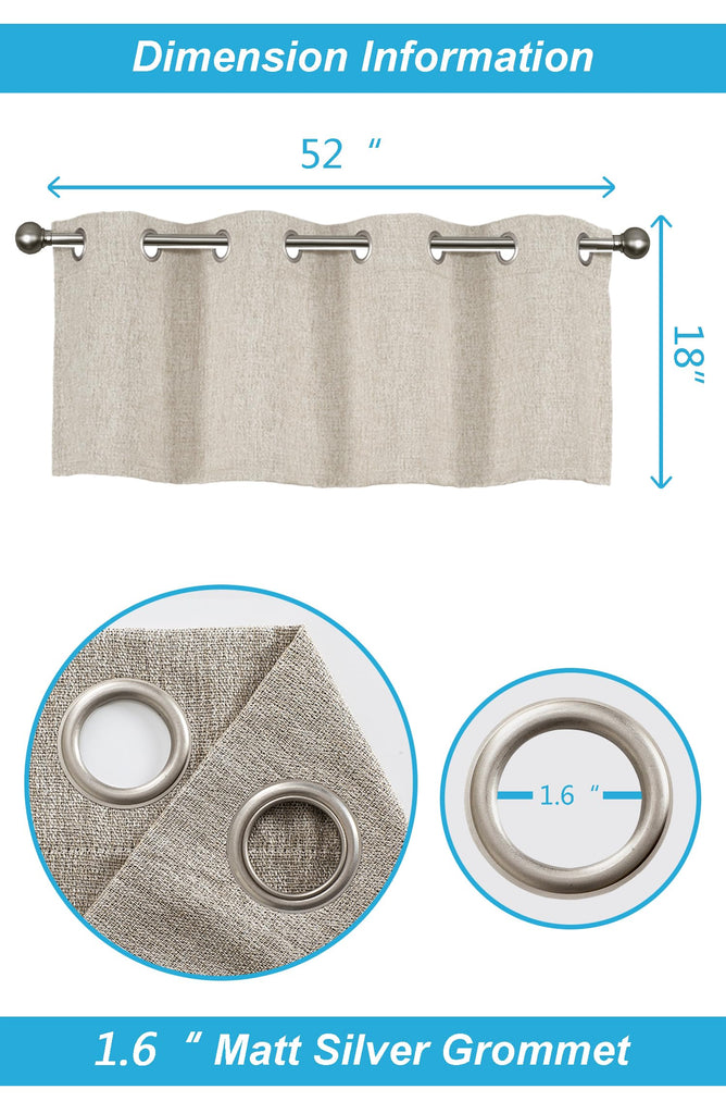 2Packs Blackout Grommets Kitchen Valances 54 W x 18 L Inches