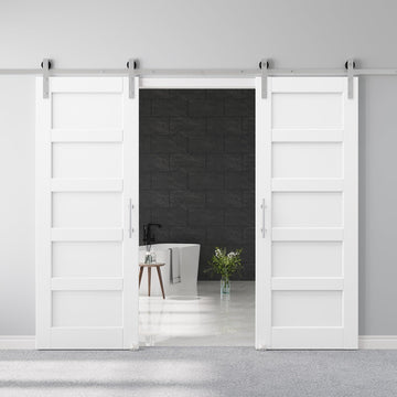 60x96 White Barn Door and 12FT Silver Track Hardware, Handle, Floor Guide