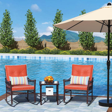 Outdoor Rocking Chair Set, 3-Piece Wicker Patio Furniture | Elegant Wicker Style | Comfortable Cushions | Stable