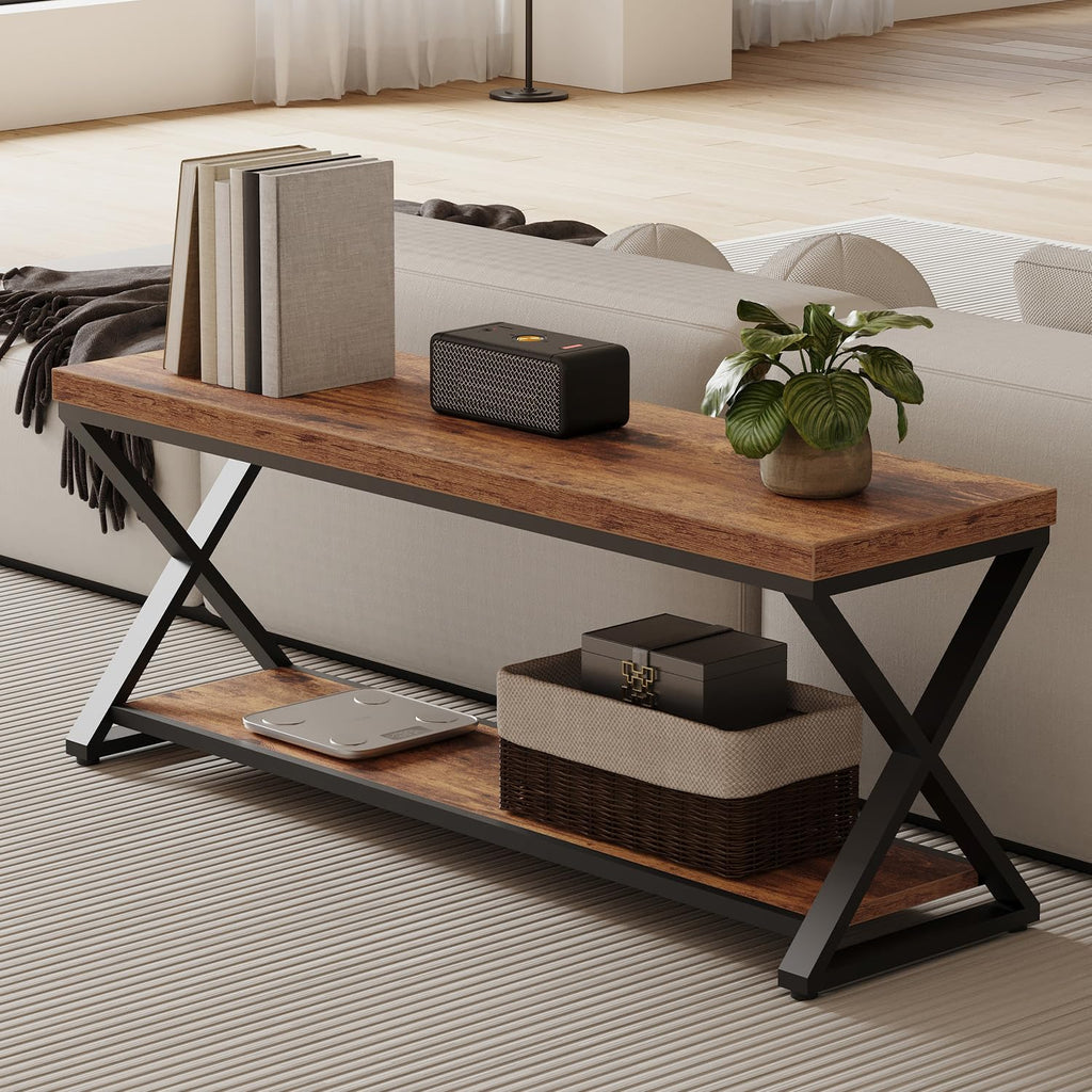 Rustic Entryway Bench with Storage, Rustic Brown Wood and Metal Bench