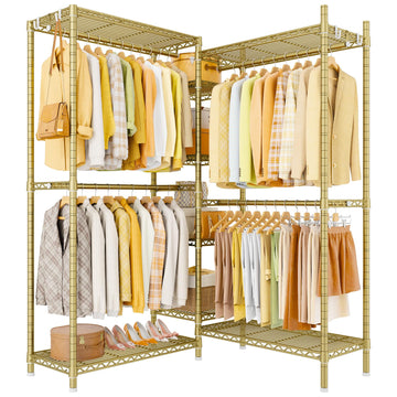 E4L Corner Clothes Rack, L Shaped Garment Rack, Heavy-Duty Freestanding Closet System with Shelves and Hangers, Max