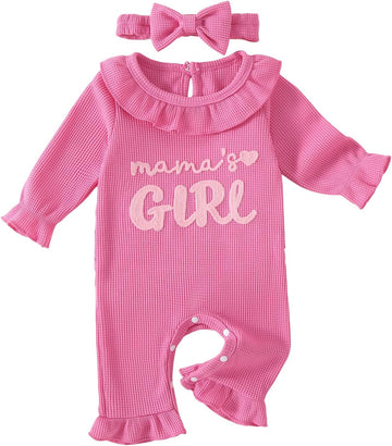 Piece Baby Girl Waffle Ruffle Romper and Headband Set