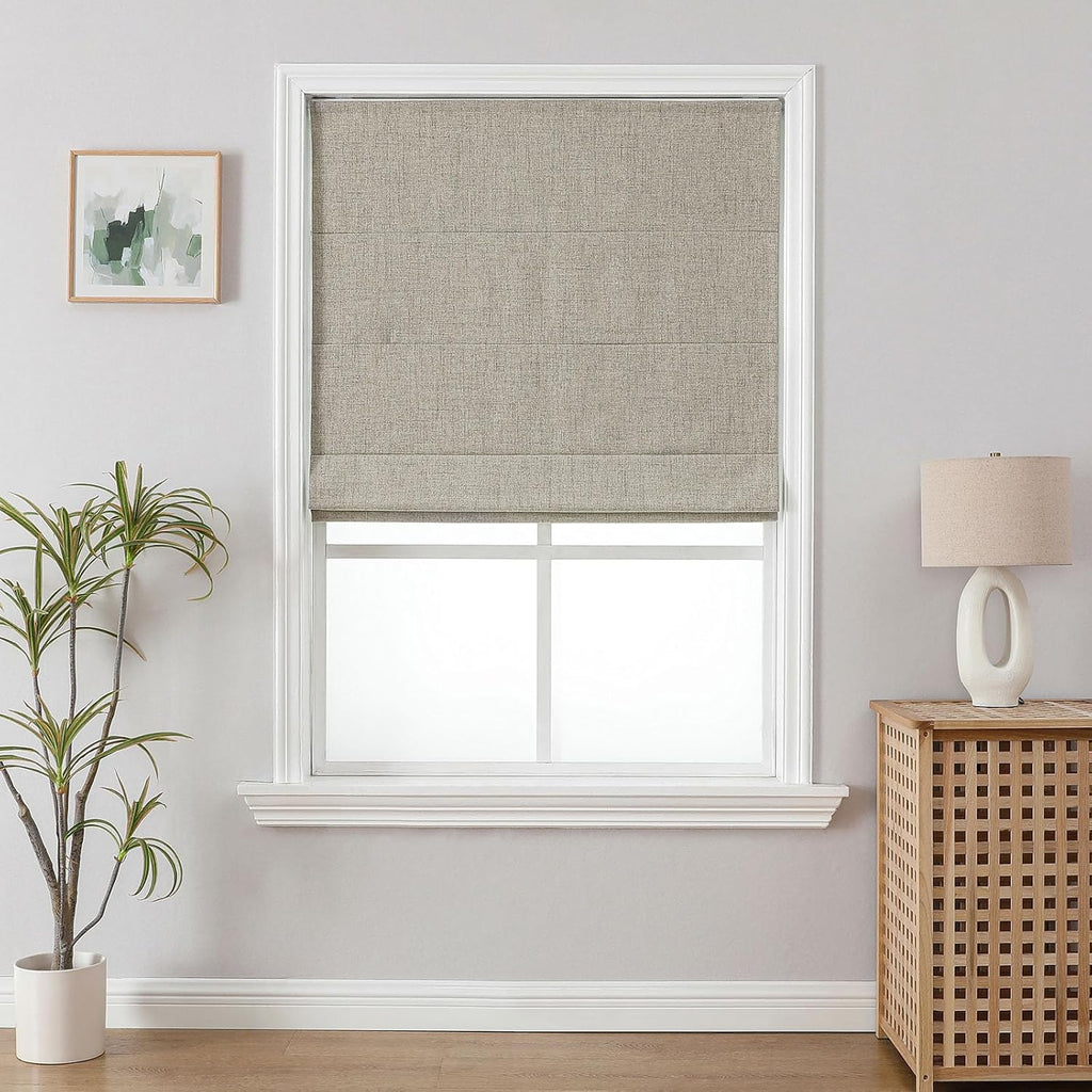 Cordless Roman Shades, Linen Fabric Window Blinds, Thermal Insulated Blackout Blinds, Room Darkening Shades for Indoor Windows, Easy to Install, 20" W×75" H, Linen