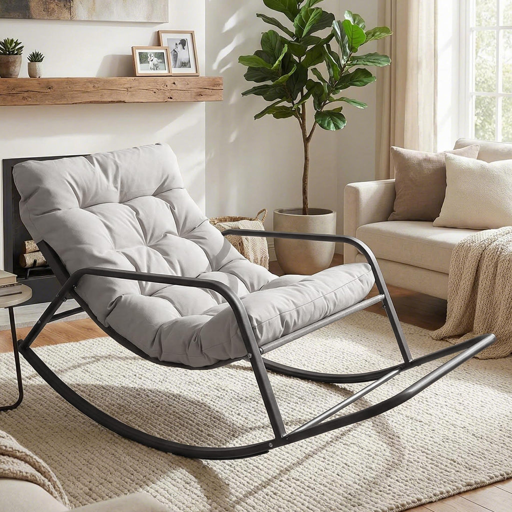 Oversized Outdoor Lounge Rocking Chair with Footrest, Grey