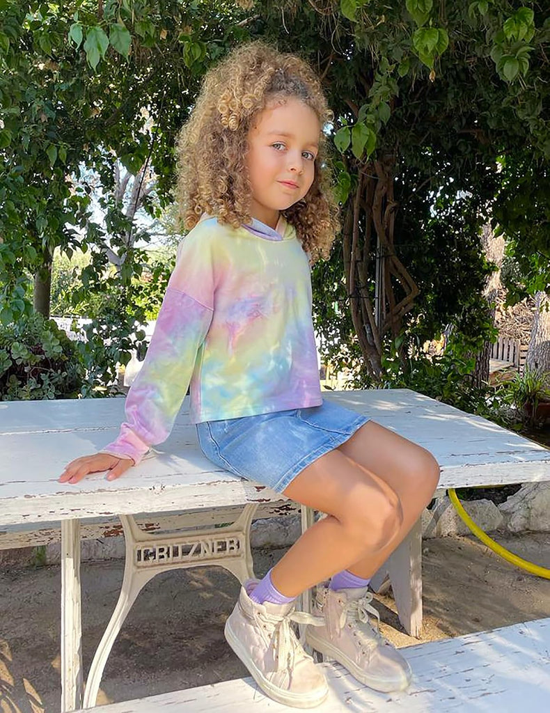 Girls Cropped Hoodie Kids Long Sleeve Crop Tops Tie-dye Hoodies Hooded Pullover Sweatshirts