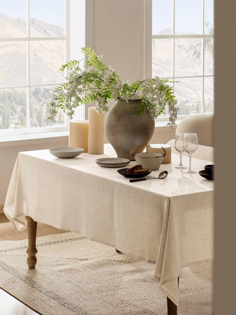 Farmhouse Linen 6 Foot Rectangle Tablecloth, Light Tan 60"x104"
