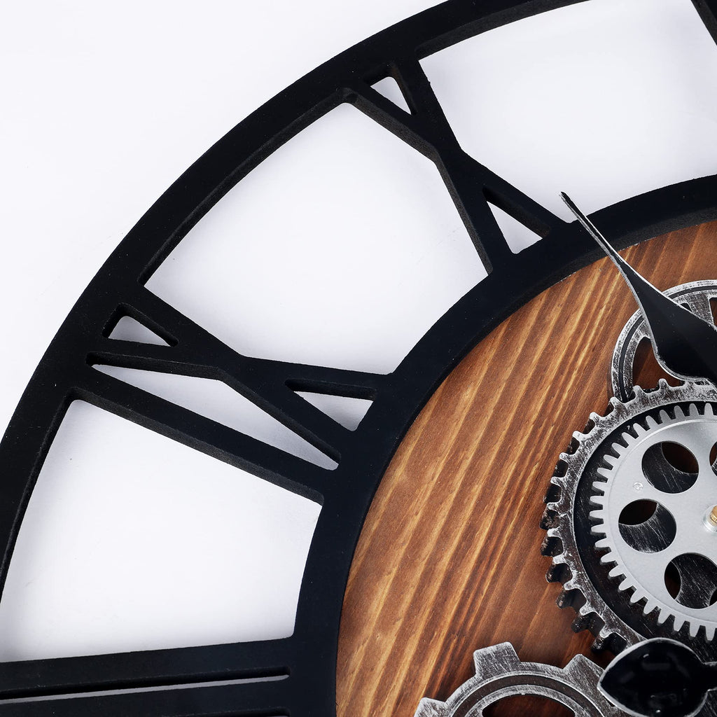 23 Inch Steampunk Large Wall Clock with Moving Gears Wooden Brown