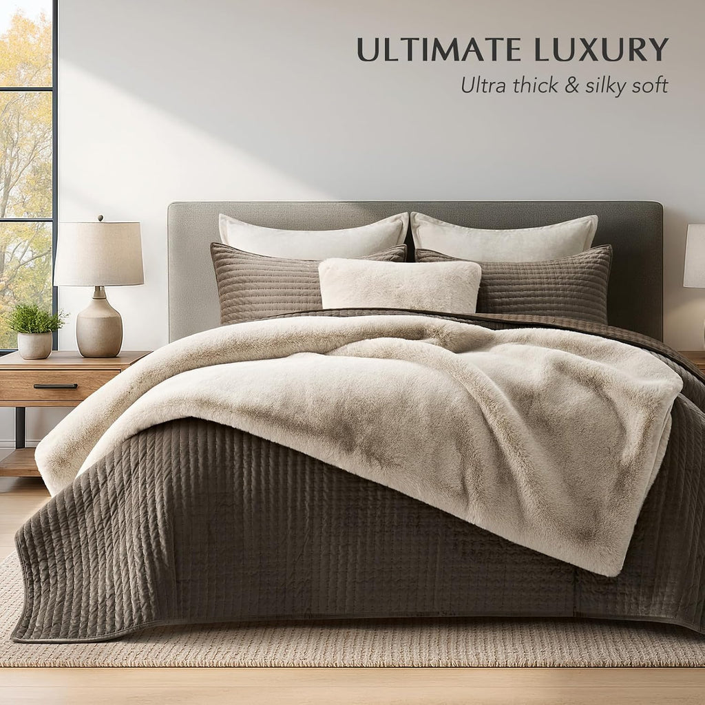 Faux Chinchilla Fur Throw Blanket, 50"x60", Birch Mink | Luxury, Super Soft, 1220GSM, Fluffy Cozy Mink, Reversible