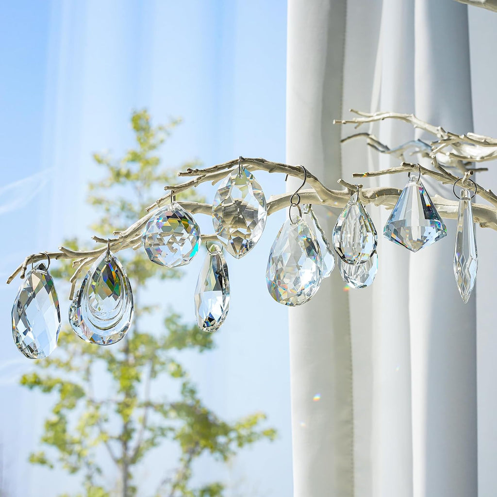 12 Pcs Clear Crystal Prism Chandelier Pendants Suncatcher Decor - Clear Crystal Chandelier Lamp Prism Pendants Drops