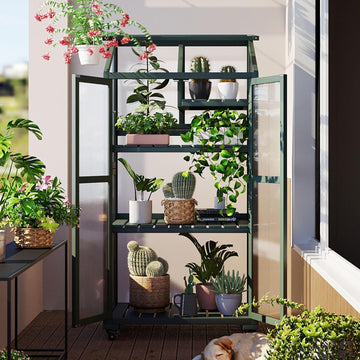 Cold Frame Greenhouse with Wheels, 62 Inch Portable Plant Cabinet | Fir wood, polycarbonate panels, garden or patio