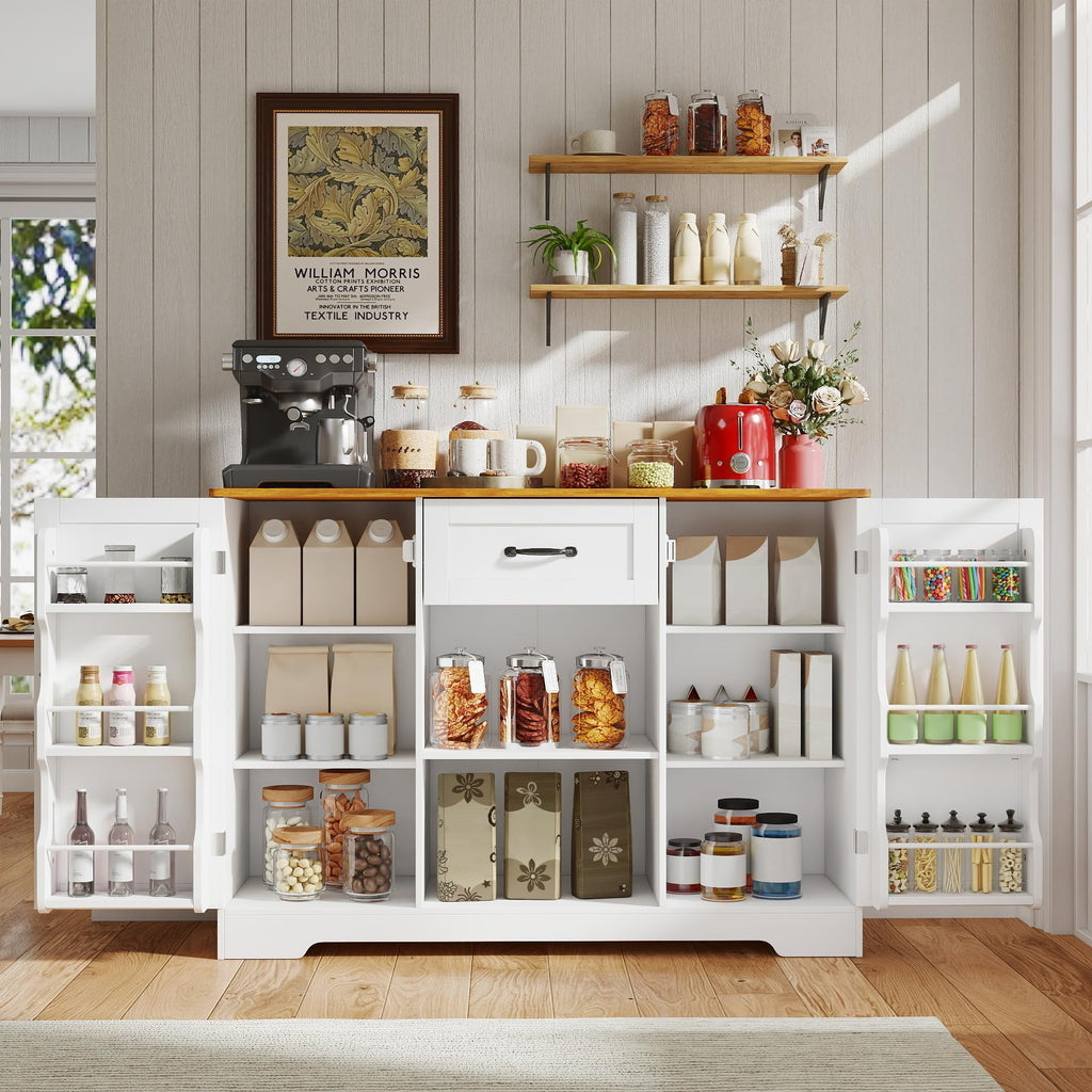 45" Kitchen Sideboard Buffet Cabinet with Storage, White and Rustic