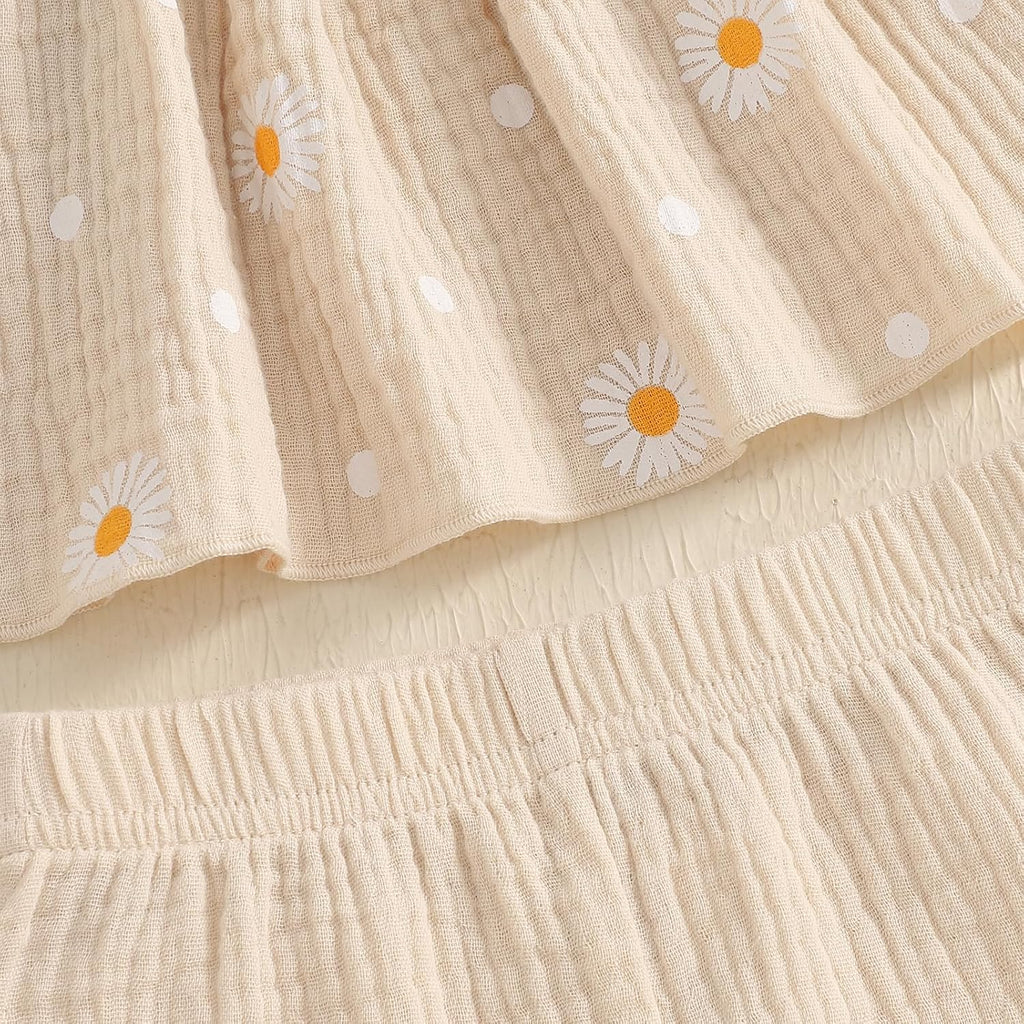 Infant Baby Girl Clothes Outfits Daisy Print Ruffle Sleeve Shirt Top Shorts