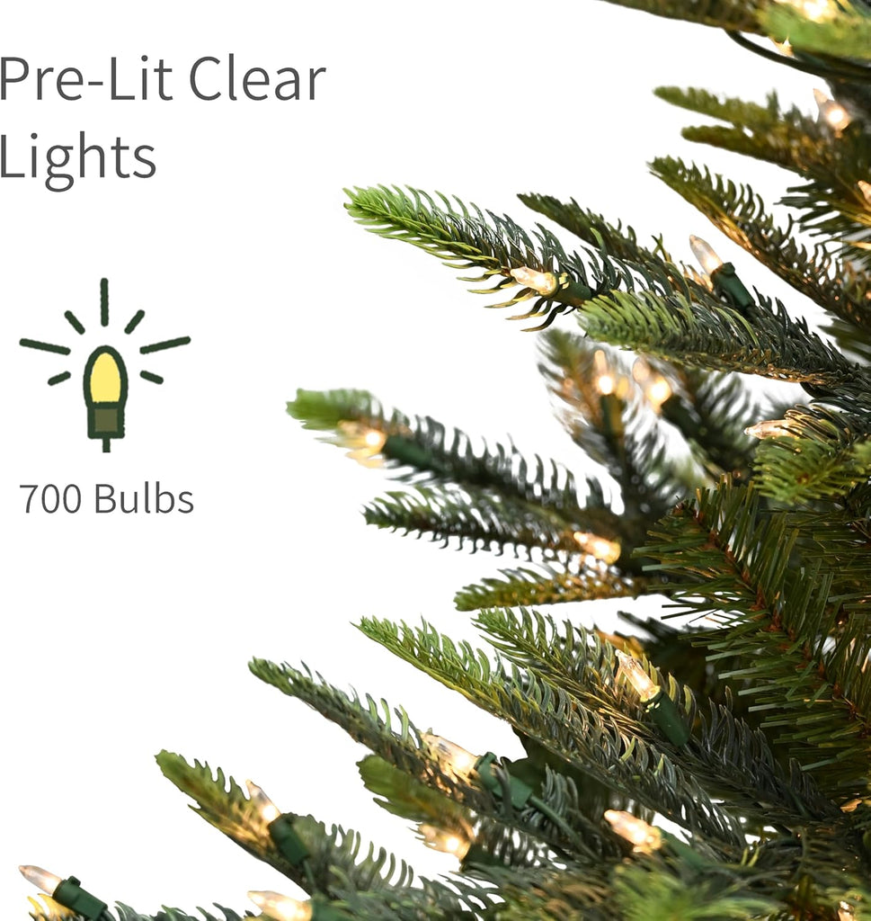 7.5ft Pre-Lit Aspen Fir Artificial Christmas Tree with 700 Clear Lights, 1319 Realistic Dense Branch Tips, Easy Setup