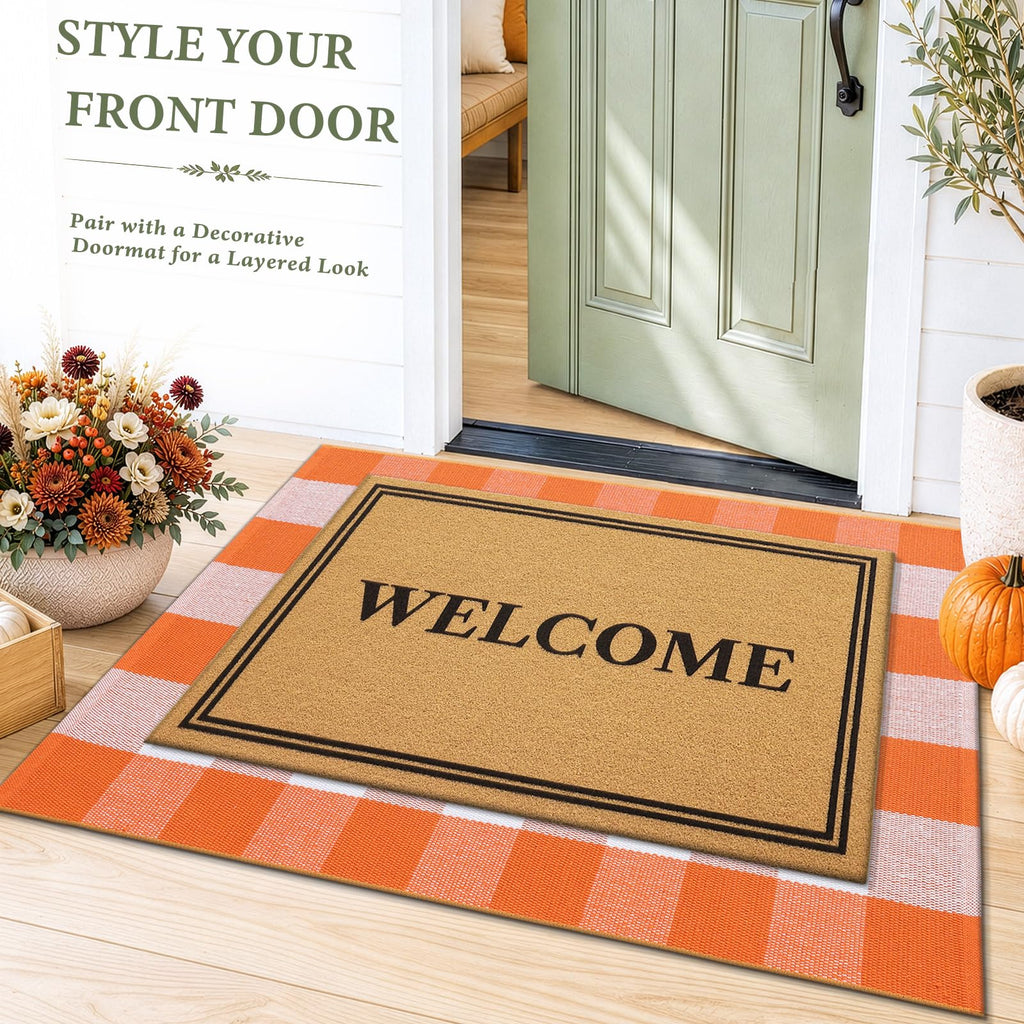 Orange and White Buffalo Plaid Rug 3x5, Indoor Outdoor Rug