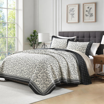 100% Cotton Quilt Set - Farmhouse Botanical Quilts Bedding Set, Chic Reversible Bedspreads Coverlet