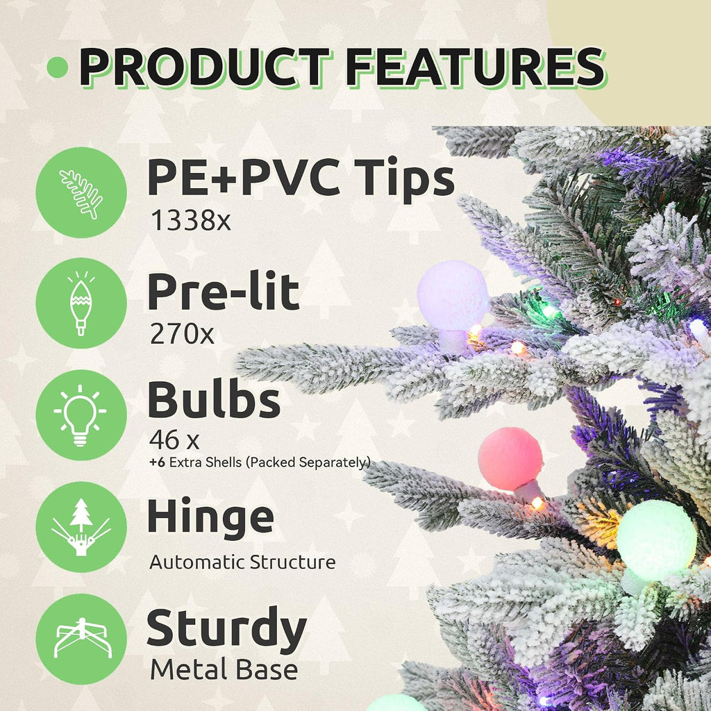 Prelit Flocked Christmas Tree with Remote & Removable Bulbs