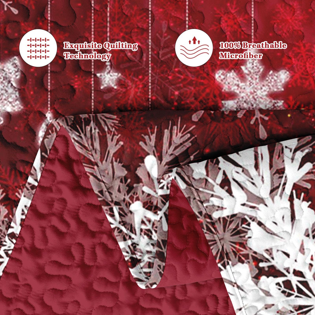 King Christmas Quilt Set, 3 Piece Red Glitter Bedding, Bedspreads