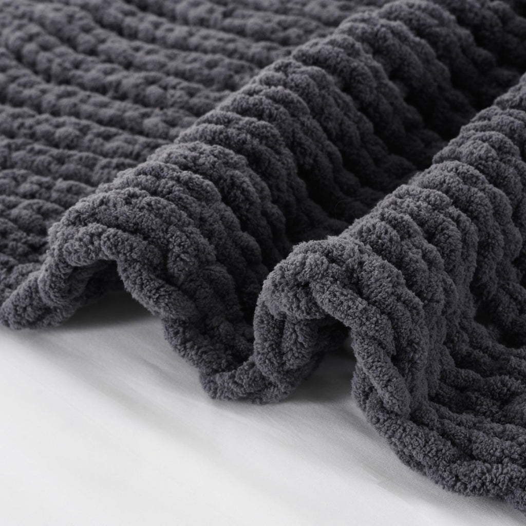 Chunky Knit Throw Blanket, Dark Grey Chenille Throw Blanket 50x60in
