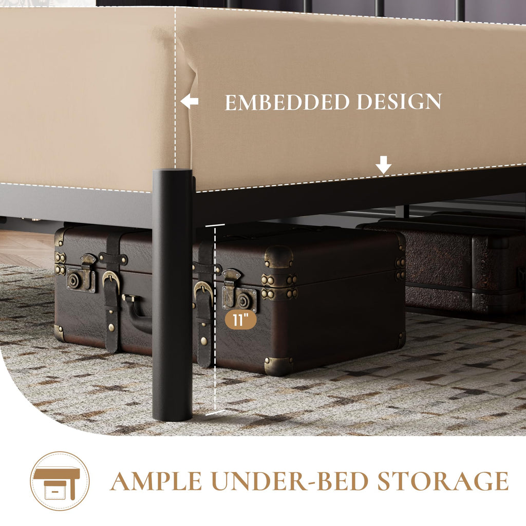 Metal Platform Bed Frame with Victorian Vintage Headboard/Under Bed Storage/No Box Spring Needed/Easy