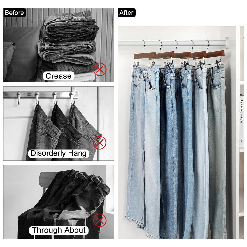 Walnut Wood Pants Hangers, Wooden Skirt Short Jeans Trouser Hanger with Smooth Surface 360° Swivel Hook Anti Rust 2