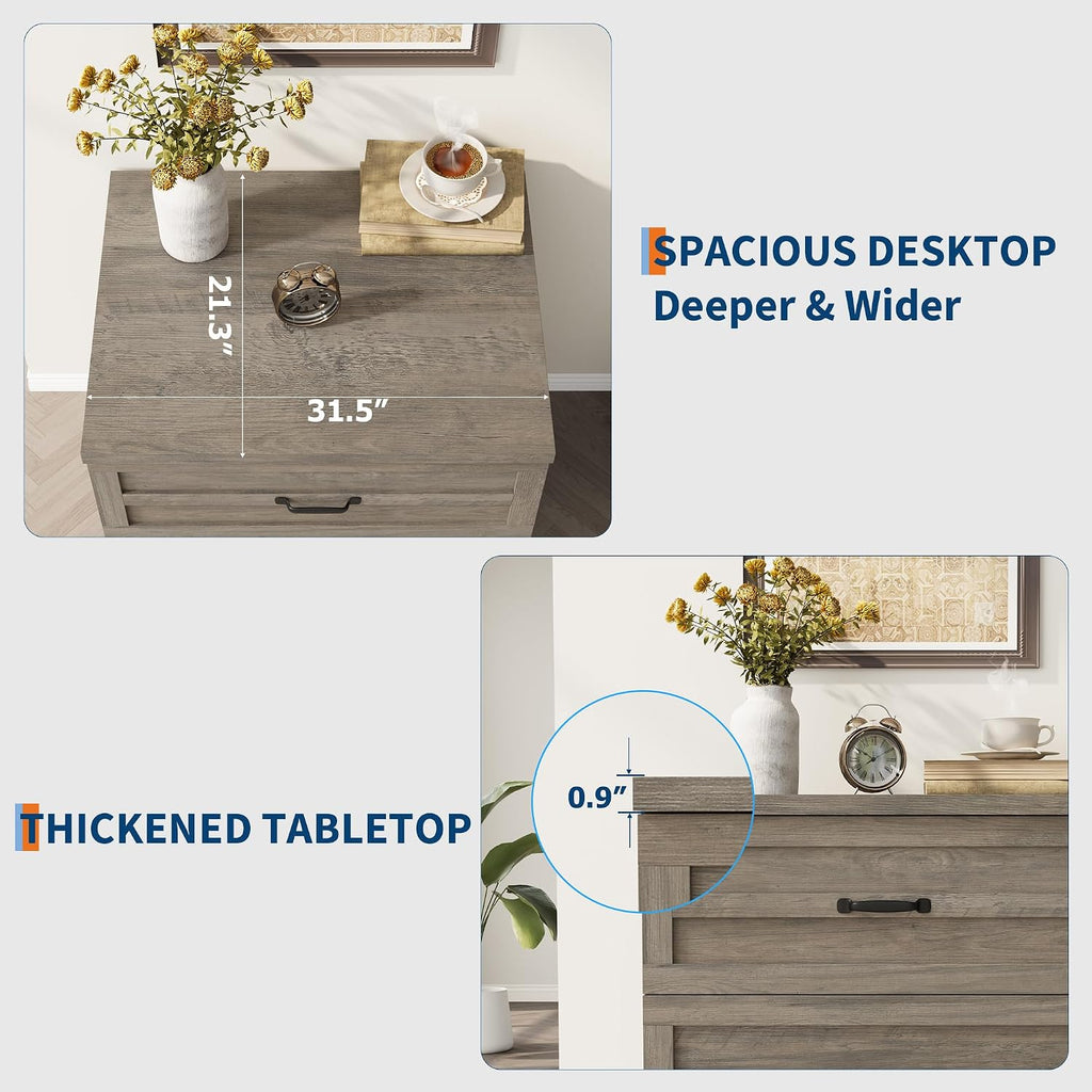2 Drawer Farmhouse Lateral File Cabinet , Deep Filing Drawers Fit Legal Letter & A4 Hanging Files, Wide Storage