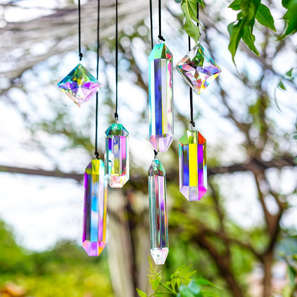 Set 7 Crystal Sun Catcher Prisms AB Colored Suncatcher Crystals for Window - Rainbow Maker Prisms