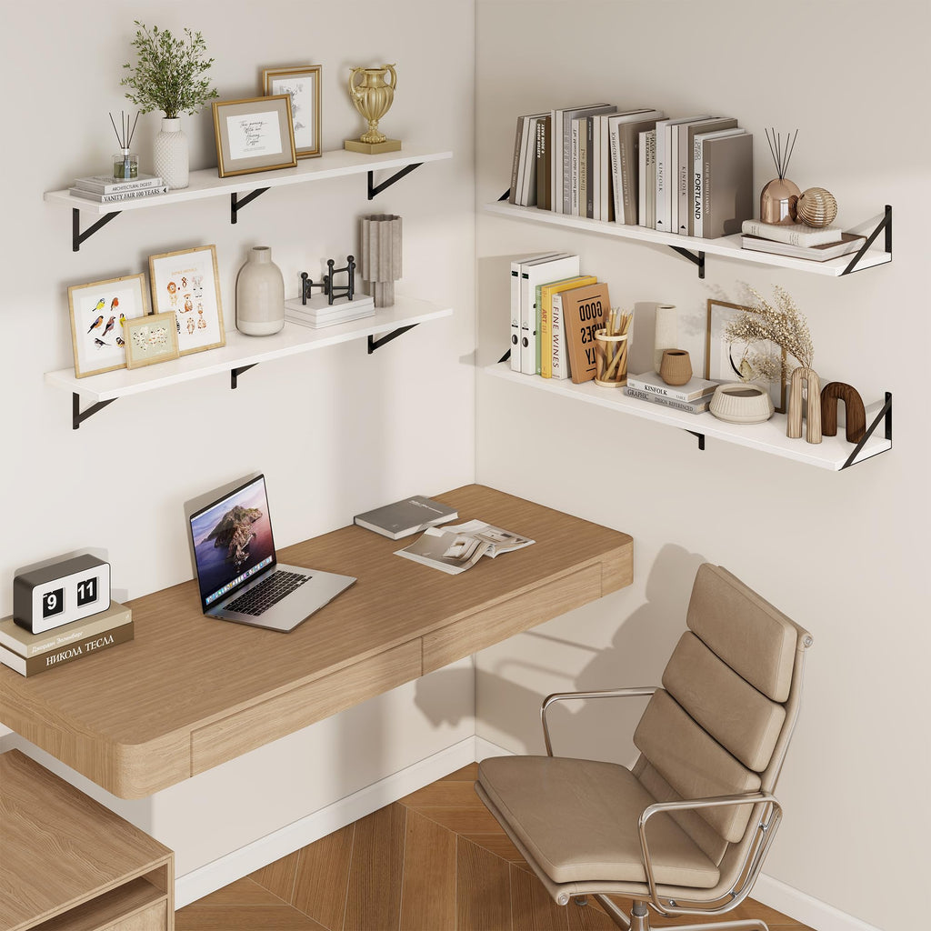 Deep Floating Shelves, 48'' x 10'' White Wall Shelves Set of 2