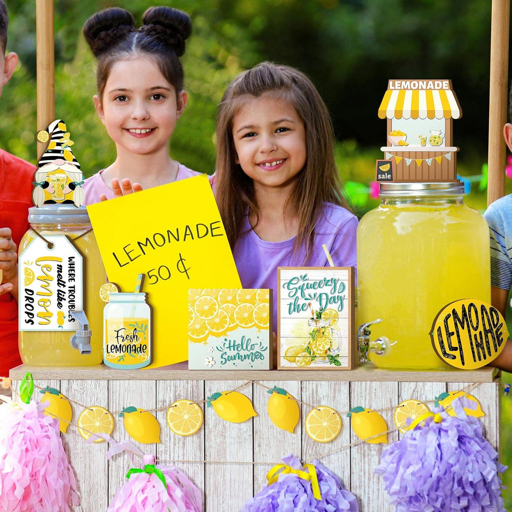 Lemon Tiered Tray Decor Lemon Decorations Summer Lemonade Wooden Signs Rustic Farmhouse Decorative Trays - Set of 13