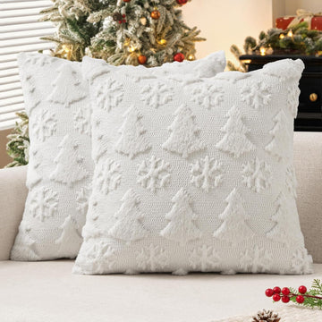 Christmas Decorations Pillow Covers 18x18 White Tree Snowflakes - Set of 2