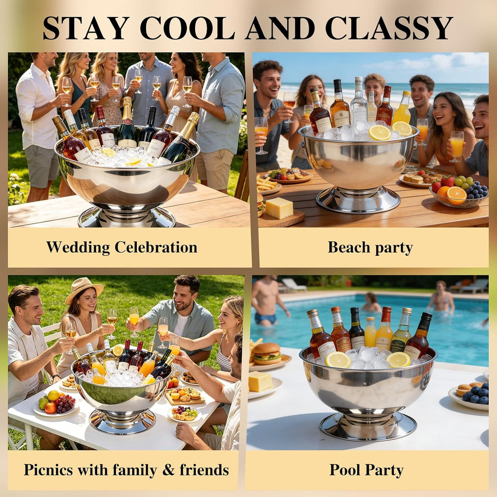 12L Large Ice Bucket for Parties,Silver Stainless Steel Beverage Tub with Scoop - Champagne Bucket for Mimosa Bar