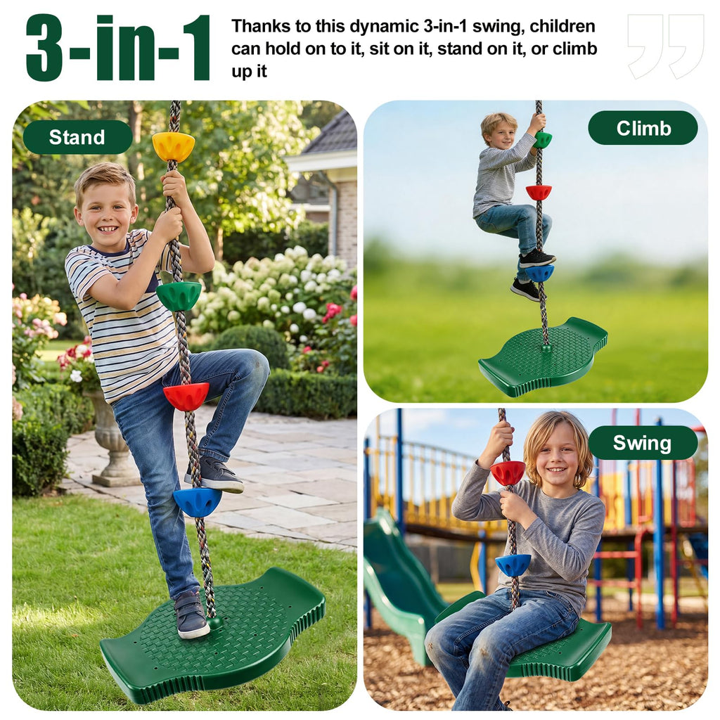Tree Swing for Kids Disc Swing Seat Single Climbing Rope 165lbs, Green