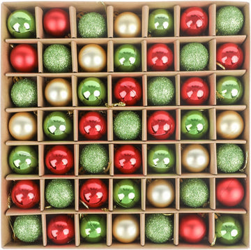 Mini Christmas Balls Tree Ornaments, 1.2 Inch Small Shatterproof Xmas Hanging Decorations Red Green Gold - Set of 49