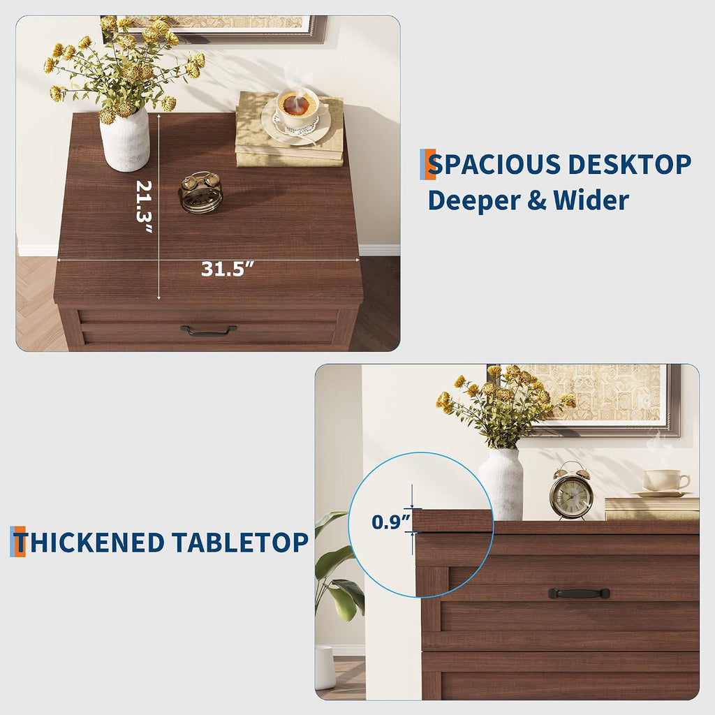 2 Drawer Farmhouse Lateral File Cabinet , Deep Filing Drawers Fit Legal Letter & A4 Hanging Files, Wide Storage
