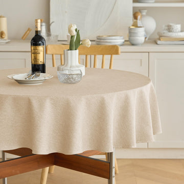 Faux Linen Round Table Cloth 60 inch, Waterproof Decorative Fabric Anti-Scratch Texture Round Tablecloth Cover for