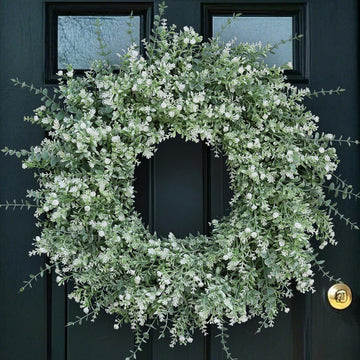 26" Large Artificial Eucalyptus Wreath for Front Door Decor (White-Green)